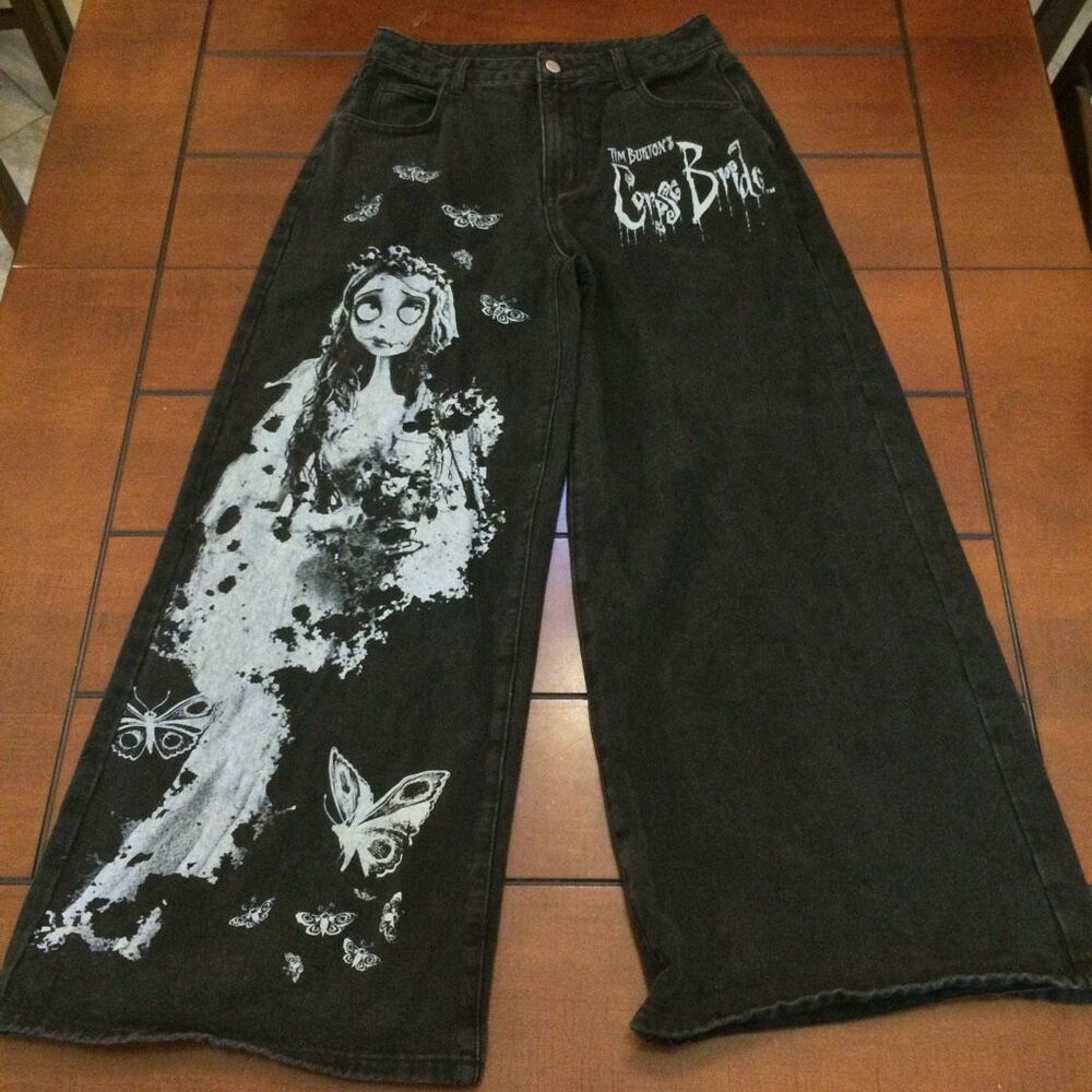 Corpse bride black wide leg women’s jeans large (8/10)